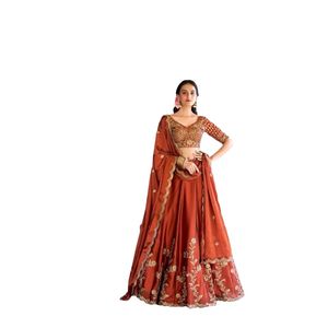 Ensemble Lehenga Choli brodé orange, tenue de mariée traditionnelle pour les femmes pour les fêtes de mariage - Product Image 1
