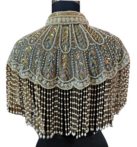 Elegant Women's Mandarin Collar Batwing Sleeve Black Blouse High Quality Pearls Fringe Tassels Sequin Embellishment for Summer - Product Image 3