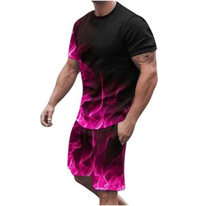Hommes décontracté solide impression survêtement Gym Fitness 2 pièces ensemble d'entraînement séchage rapide été Sports de plein air pantalon chemise conception respirante - Product Image 1