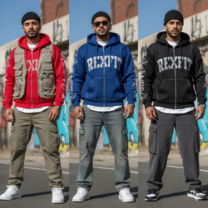 Sudaderas con capucha y cremallera de gran tamaño, de alta calidad, con hombros caídos, personalizadas con serigrafía y pedrería, novedad al por mayor - Product Image 5