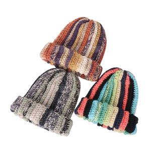 Custom Hand Knitted Knit <b>Cap</b> <b>Winter</b> Warm Colorful Stripes Beanie OEM Service Available Casual Fashion Daily Beanie - Product Image 1