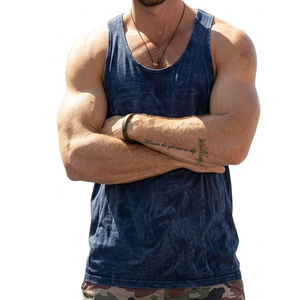 Stylish Acid Wash Men's Tank Top Muscle Fit Sleeveless Gym Vest OEM Wholesale Price Customizable Retro Fitness Tank Tops For Men - Product Image 5