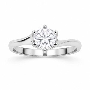 Anillo de Compromiso de Diamantes de Corte Brillante Redondo en Oro Blanco para Mujer, Engaste de Puntas, Estilo Clásico - Product Image 1