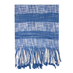 Manta de cama de algodón artesanal con patrón de tejido a rayas, manta decorativa con borde de borla, exportador de India - Product Image 6