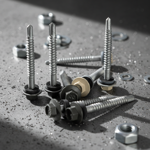 Vis autoperceuse à tête hexagonale en acier au carbone classe 4.8 6.8, finition zinguée/galvanisée, filetage grossier, rondelle EPDM, fixation métallique, en pouces - Product Image 1