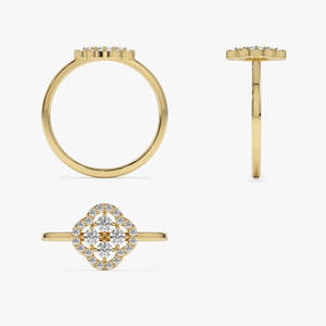 แหวนเงินแท้ 925 ชุบทอง 14k ประดับโมอิสซาไนต์ทรงกลม ดีไซน์รูปโคลเวอร์ แหวนแต่งงานสุดหรู - Product Image 1