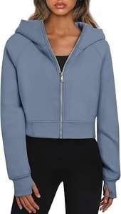 <b>Women</b> Full <b>Zip</b> <b>Hoodie</b> Winter Autumn Custom Printed Blue <b>Grey</b> Fleece Sweatshirt with Hood Pockets Casual Wear Daily Comfort Fit - Product Image 2