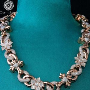 Charm_Jewells 14K Gold Plated Silver Moissanite Flower <b>Statement</b> <b>Necklace</b> Link Chain Unisex Luxury IGI Certified Hip Hop Party - Product Image 1