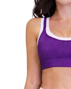 Women Purple White Contrast Sports Bra And Flare Pants Set High Waist <b>Stretch</b> Yoga Fitness Gym Wear Custom OEM Wholesale - Product Image 4