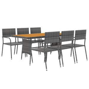 Conjunto de Comedor para Exteriores de 7 Piezas, Ratán PE Gris, Acero y Madera Maciza de Acacia para Jardín - Product Image 3