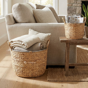 Cesta de Almacenamiento de Jacinto de Agua, Cesto Tejido en Espiga con Marco y Asas Metálicas, Almacenamiento Doméstico Ecológico - Product Image 3