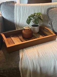 Large Teak Wood <b>Tray</b> with handles Natural Wood Vintage Bed <b>breakfast</b> Perfect gift - Product Image 5