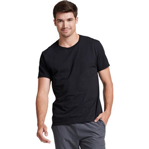 T-shirt noir à col rond pour homme, manches courtes, coton, décontracté, été, basique, logo personnalisé, OEM, ODM, vêtements en gros - Product Image 1