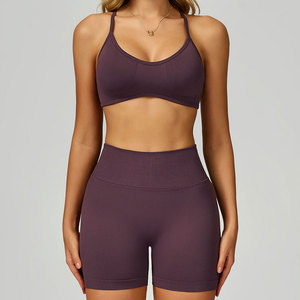 High Quality Two-Piece Sports <b>Bra</b> and High Waisted Shorts Set Solid Color Yoga Tank Top and Fitness Kit Front Logo Breathable - Product Image 1