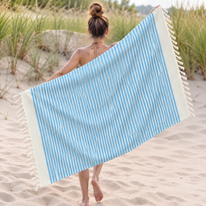 Collection Premium, serviette de plage turque en coton 100% teint en fil, rayée, luxueuse et douce, pour la vente en gros. - Product Image 3