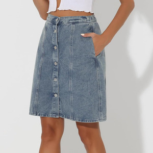 Customised Wholesale Women Denim Skirts Custom Made Logo Fashion Wear New Stylish Low Prices Street Wear Denim Skirts - Product Image 4