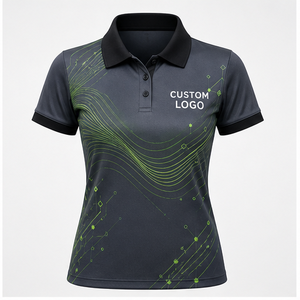 Polo Personalizado para Mujer con Estampado de Ondas Circulares en Verde Neón Carbón, Secado Rápido, Transpirable, Manga Corta, Uniforme de Golf, WPS-0811 - Product Image 2