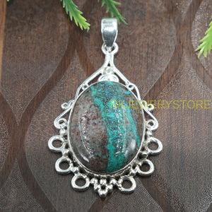 Pendentif en chrysocolle naturelle, argent sterling 925, fait main, forme ovale vintage, design filigrané, bijoux pour femme, cadeau pour elle - Product Image 4