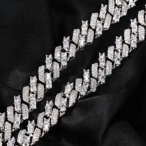 Cadena cubana Miami de plata 925 bañada en oro, con eslabones escalonados de baguette y redondos de 2 filas, para hombre, regalo - Product Image 5