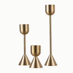 Set of 3 Satin <b>Brass</b> <b>Candlestick</b> U Shaped Head Conical Base New Design 2026 Candle <b>Holder</b> Wholesale - Product Image 1