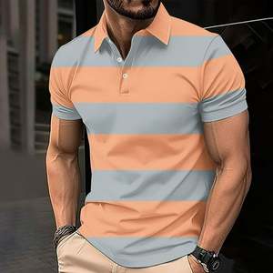 Customized OEM Brand Logo Short Sleeve Striped Print Slim Fit Premium Quality 100% Cotton 220 GSM <b>Men's</b> Breathable Polo Shirt - Product Image 5