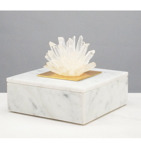 Wholesale Custom logo White Marble Box With <b>Crystal</b> Knob Flower Design For Dressing Table Luxury Home At Cheap Prices - Product Image 1
