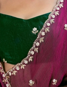 Sari de Seda Bordado Reversible para Mujer, Estilo Bollywood Jimmy Jimmy, con Blusa Sin Coser (Morado) - Product Image 2