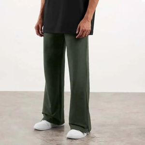Men's Straight Fit Olive Green Cotton <b>Trousers</b> Elastic Waist Casual Autumn Wear Breathable Woven Fabric - Product Image 3