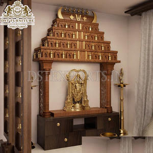 Mandir en teck artisanal de grande taille, personnalisé pour la maison, sculpté à la main, étanche, avec rangement, vente directe d'usine, États-Unis - Product Image 5