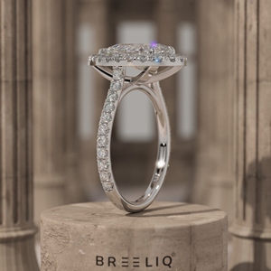 Luxury diamond halo engagement ring with pave band in white gold elegant <b>bridal</b> jewelry classic wedding proposal ring - Product Image 4