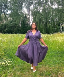 Nuevo Vestido Maxi Cruzado de Algodón Elegante para Madres de Novia, con Cuello en V, Manga Corta, Silueta en A, Natural, Ecológico y Formal - Product Image 2