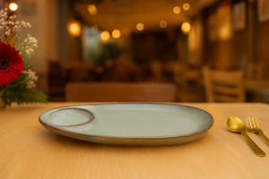 Oval <b>Ceramic</b> Flat <b>Plate</b> With Compartment Celadon Minimalist Design Dishes & <b>Plates</b> High Demanding - Product Image 3