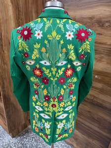 Blazer vert brodé de fleurs pour homme – Veste de costume de créateur pour mariage et soirée avec broderie de fils épais - Product Image 3