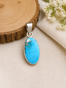 Colgante de Plata 925 con Piedra Preciosa Ovalada de Turquesa 100% Natural |   Colgante de Joyería con Cabujón de Turquesa Azul |   Colgante Hecho a Mano al por Mayor - Product Image 2