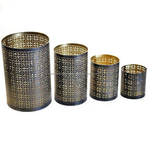 Lot de 5 bougeoirs votifs en fer rond décoratifs pour la maison avec revêtement intérieur en poudre noire dorée et extérieure finie - Product Image 2