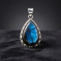 Ensemble de bijoux en argent sterling, labradorite bleue, fait main en Inde, pendentif en forme de larme, boucles d'oreilles, pierre précieuse naturelle, cadeau bohème pour femme