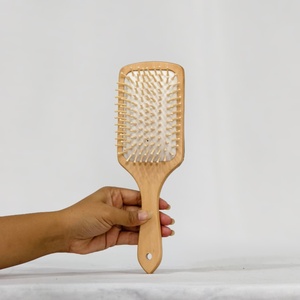 Wooden Hairbrush With <b>Leather</b> Inlay Geometric Pattern <b>Rivet</b> Detail Handle wooden hairbrush Handmade Geometric pattern - Product Image 3