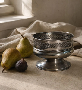 Bol à fruits rond sur pied en argent, finition antique, centre de table décoratif, fournisseur en gros OEM ODM - Product Image 6