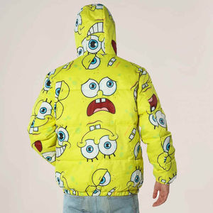 Chaqueta con capucha amarilla para hombre 2026 al por mayor, con estampado gráfico de cara de caricatura en toda la superficie, con cremallera, estilo casual, streetwear, abrigo de moda - Product Image 3