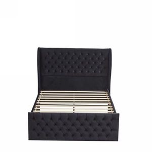 Lit Chesterfield vintage à dossier haut avec tête de lit capitonnée, revêtement en velours, assemblage facile, support en lattes de bois - Product Image 3