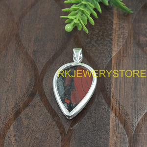 Colgante de Piedra de Sangre Natural en Plata de Ley 925, Hecho a Mano, con Cabujón en Forma de Lágrima, Joyería Curativa, Regalo para Mujeres, Novias y Ella - Product Image 4