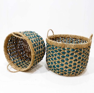Handwoven Seagrass Storage Basket with Handle Natural Woven Organizer <b>Bin</b> for Home <b>Bedroom</b> - Product Image 2