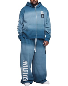 Costume de survêtement personnalisé vieilli lourd fermeture éclair vers le haut lavage à l'acide strass survêtement évasé pantalon de survêtement pantalon de survêtement et ensemble à capuche - Product Image 1