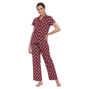 Pijamas de Manga Corta para Mujer, 100% Algodón, Transpirables, de Secado Rápido, con Cintura Elástica - Product Image 1