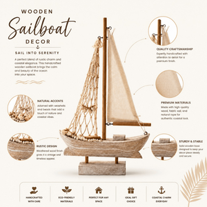 เรือใบไม้ตกแต่งสไตล์เรียบง่าย |   ของตกแต่งโต๊ะสไตล์ทะเลทำมือ | ของตกแต่งเรือชายฝั่งสำหรับห้องนั่งเล่นและสำนักงาน - Product Image 4