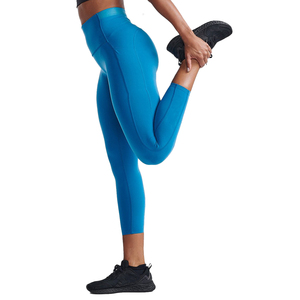 Leggings de yoga bleu uni taille haute, sans coutures, extensibles dans les quatre sens, avec taille élastique - Product Image 3