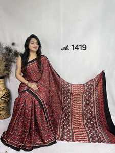 ผ้าไหมโมดอลอัจรัคแท้ พิมพ์ลายด้วยมือแบบดั้งเดิมของอินเดีย เนื้อผ้าหนัก พร้อมผ้าสำหรับตัดเสื้อคลุม - Product Image 3