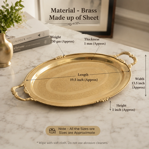 Bandeja de Servir Ovalada Grande de Latón con Asas, Plato Decorativo de Metal Grabado para Decoración del Hogar, Hotel, Restaurante, Venta al por Mayor - Product Image 3
