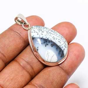 Natural Pear Dendrite Agate <b>Opal</b> Charm Pendant Gold Plated 925 Sterling Silver Vintage Engagement <b>Necklace</b> for Women - Product Image 4