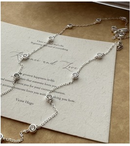 Collier en argent sterling S925 avec perles de zircon, style coréen rétro, chaîne de clavicule basique, vente en gros - Product Image 1